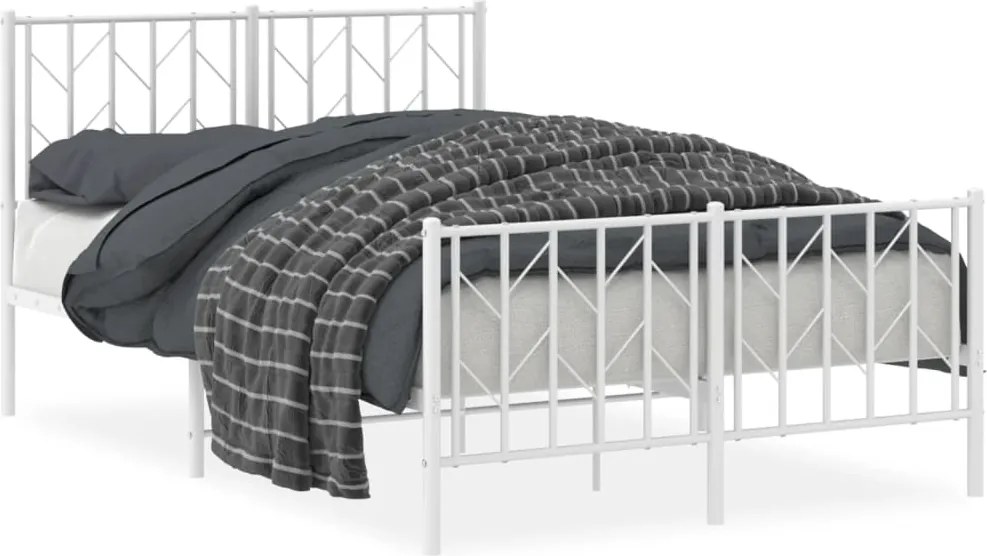 vidaXL Cadru pat metalic cu tăblie de cap/picioare , alb, 120x190 cm