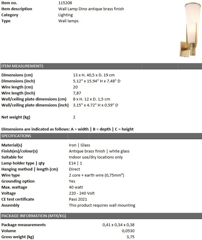 Aplica de perete design elegant LUX Dino, alama antica 115208 HZ