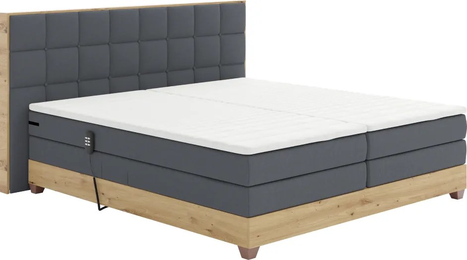 Pat electric reglabil, boxspring, gri închis/stejar artizanal, 180x200, TIANA