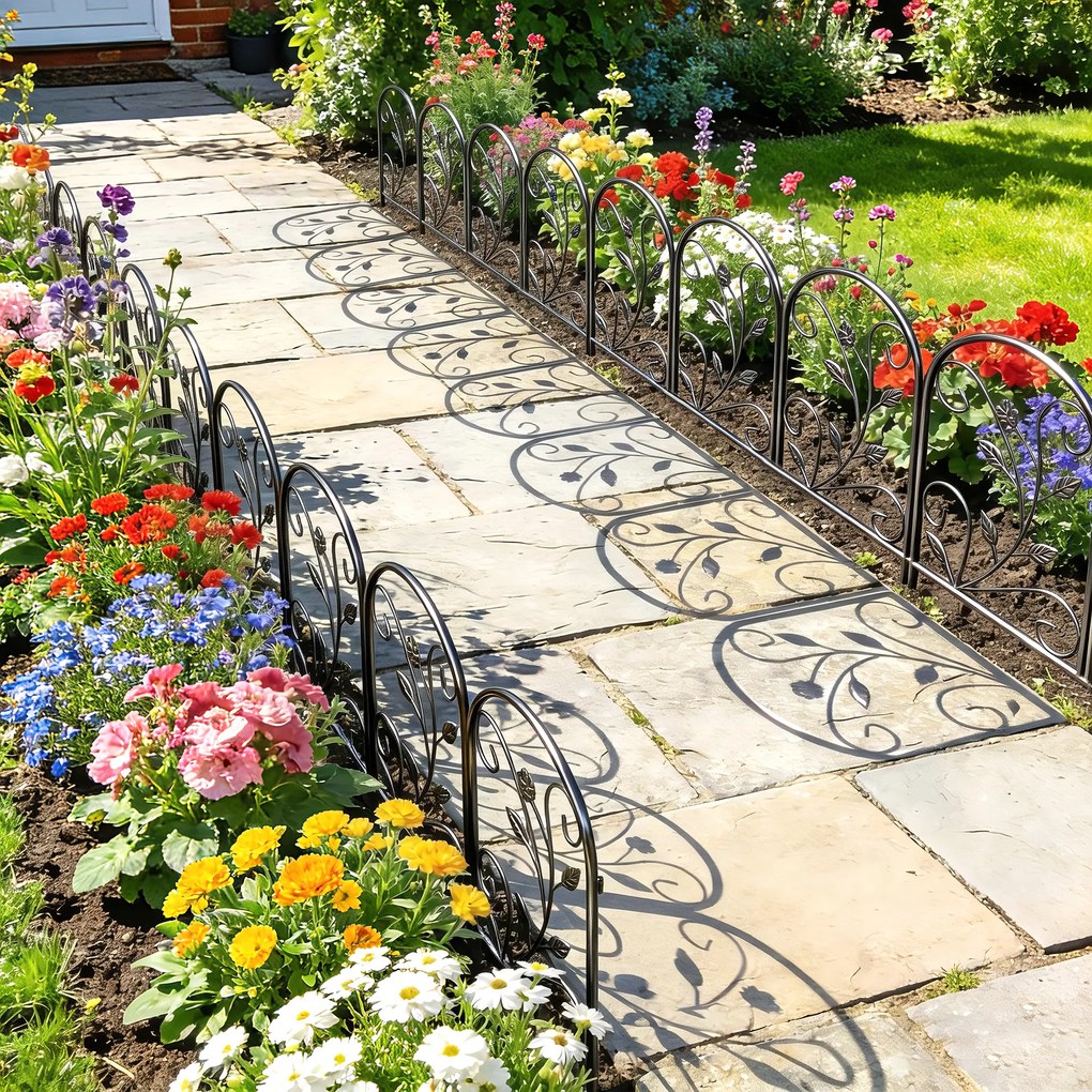 Outsunny Gard de grădină din metal 80 x 60 cm, set grilaj decorativ cu suport pentru grădină, paturi cu flori, barieră pentru animale, Negru | Aosom Romania