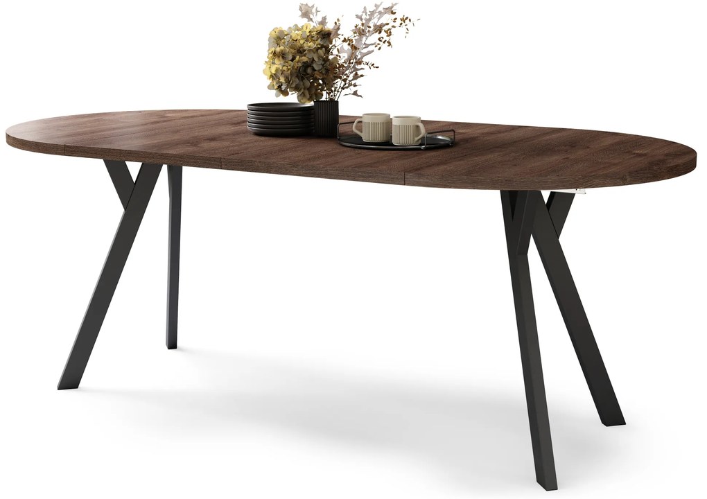 Mazzoni ALMO Stejar Maro/picioare negre - MASĂ ROTUNDĂ EXTENSIBILĂ CU PICIOARE ÎN FORMĂ DE Y STIL LOFT PENTRU SALON/SUFRAGERIE