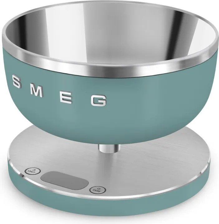 Cantar de bucatarie Smeg Collezione KSC01EGMWW, Pana la 5 kg/5 l, Functie TARA, Afisaj LED, Baza antiderapanta, Baterie incarcabila, Verde smarald
