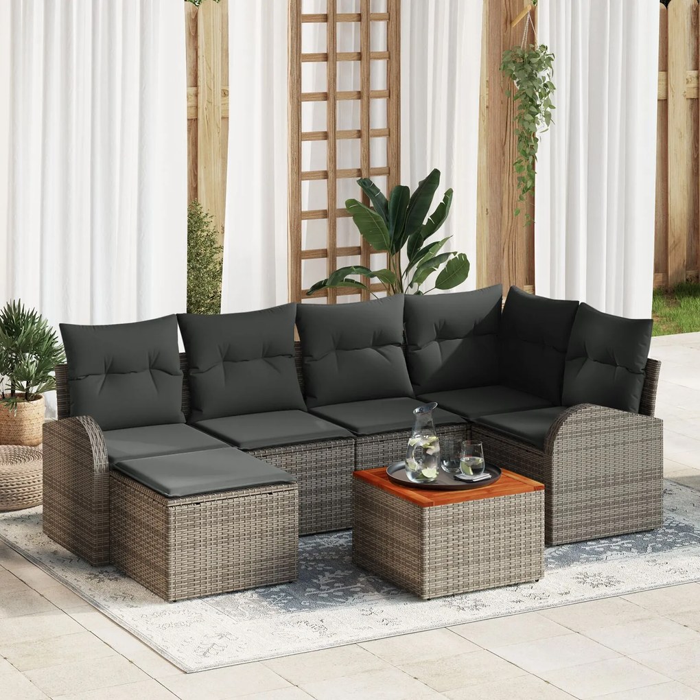 vidaXL Set de canapele pentru grădină 7 pcs Gri Rattan poli