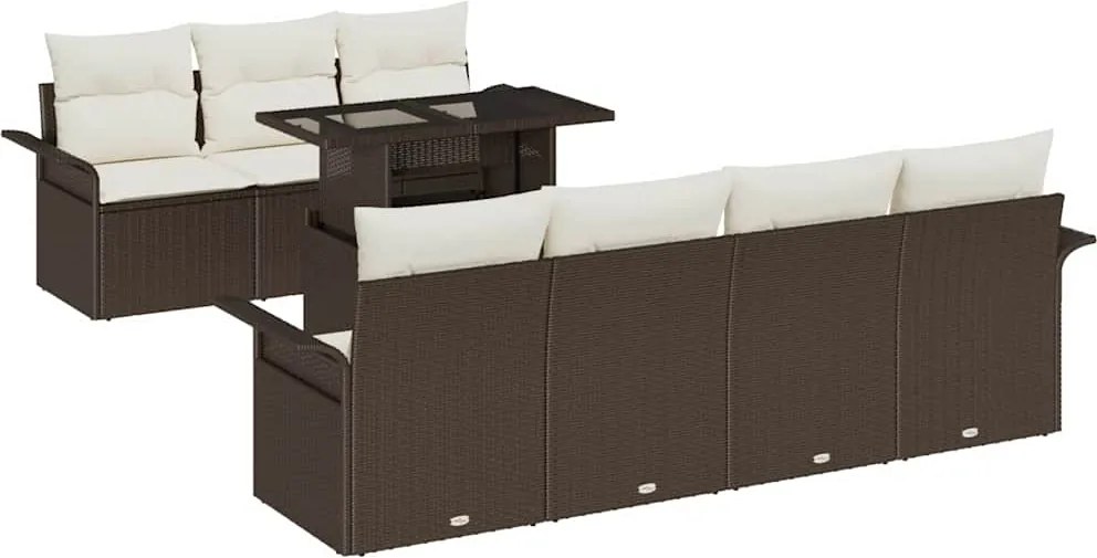 vidaXL Set de canapele pentru grădină cu pernă 8 pcs Maro Rattan poli