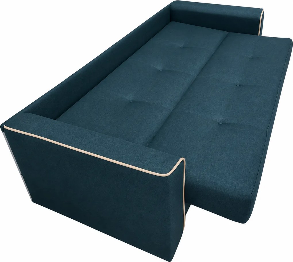 Canapea VERA extensibila, 3 locuri, lada de depozitare, stofa albastru + crem, 225x90x90 Albastru, Stofa