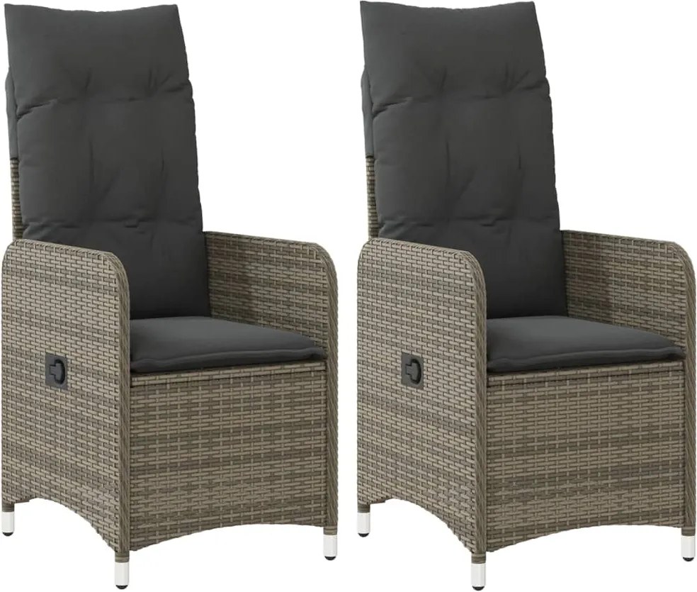 vidaXL Scaune de grădină rabatabile cu perne, 2 buc., gri, poliratan