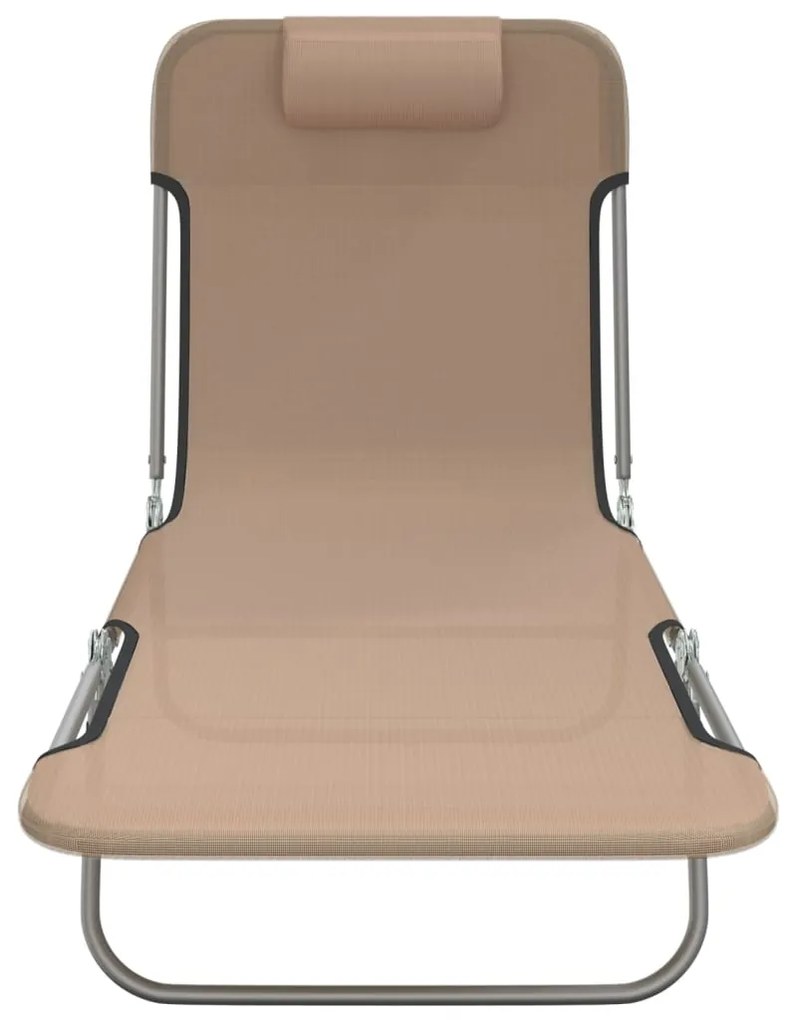 Sezlonguri pliante, 2 buc., gri taupe, textilena si otel