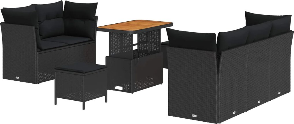 vidaXL Set de canapele pentru grădină cu pernă 8 pcs Negru poliratan