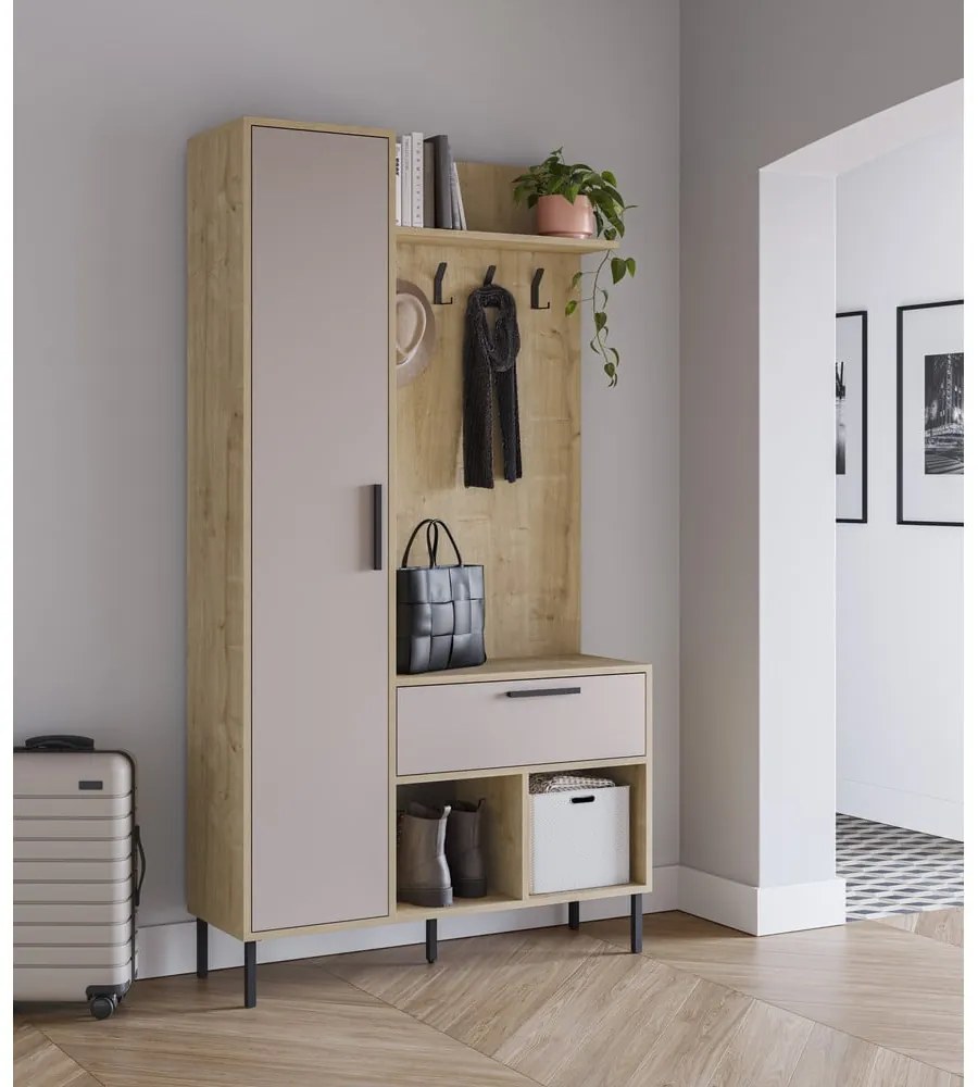 Set pentru hol crem/în culoare naturală cu aspect de lemn de stejar 108x195x35 cm Heidy – Marckeric