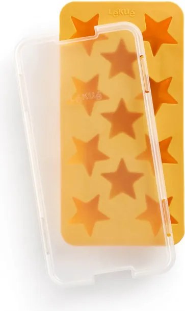 Forma cuburi de gheata cu capac Lekue 1010245, 23x11,8x3 cm, 11 stele, Stearin, -40°C / +60°C, Galben