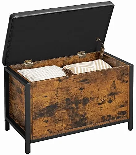 Bancheta cu spatiu pentru depozitare, 80 x 40 x 50 cm, PAL melaminat / metal, negru / maro, Vasagle