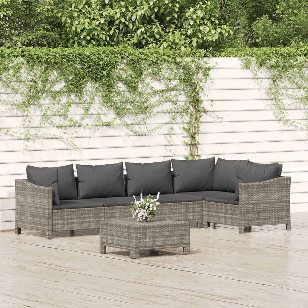 vidaXL Set mobilier de grădină cu perne, 6 piese, gri, poliratan