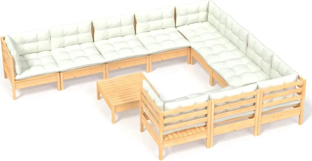 vidaXL Set mobilier grădină cu perne crem, 11 piese, lemn de pin