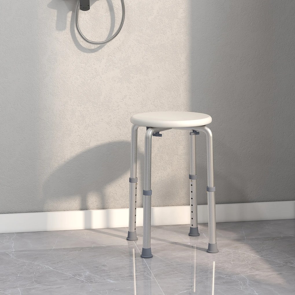 HOMCOM Scaun de Duș pentru Vârstnici cu Înălțime Reglabilă pe 8 Poziții și Picioare Antiderapante, 34.2x34.2x34.8-52.3 cm, Alb | Aosom Romania