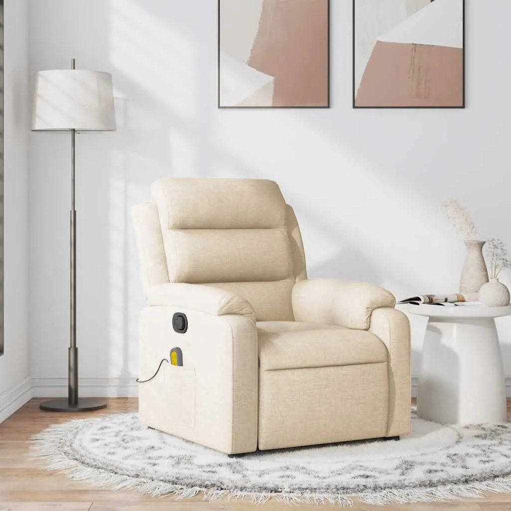 vidaXL Fotoliu rabatabil de masaj, crem, material textil