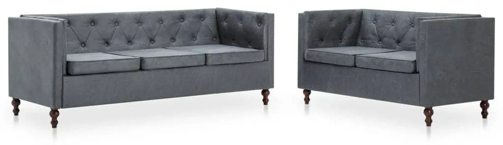 275630 vidaXL Set canapele Chesterfield, 2 piese, gri, tapițerie țesătură