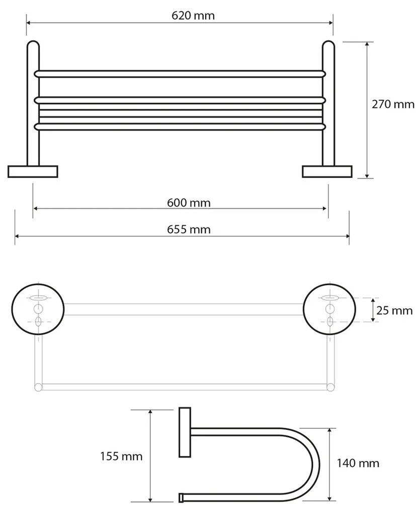 Suport de prosoape tip U SAPHO XR418 X-Round E, 65cm, argintiu