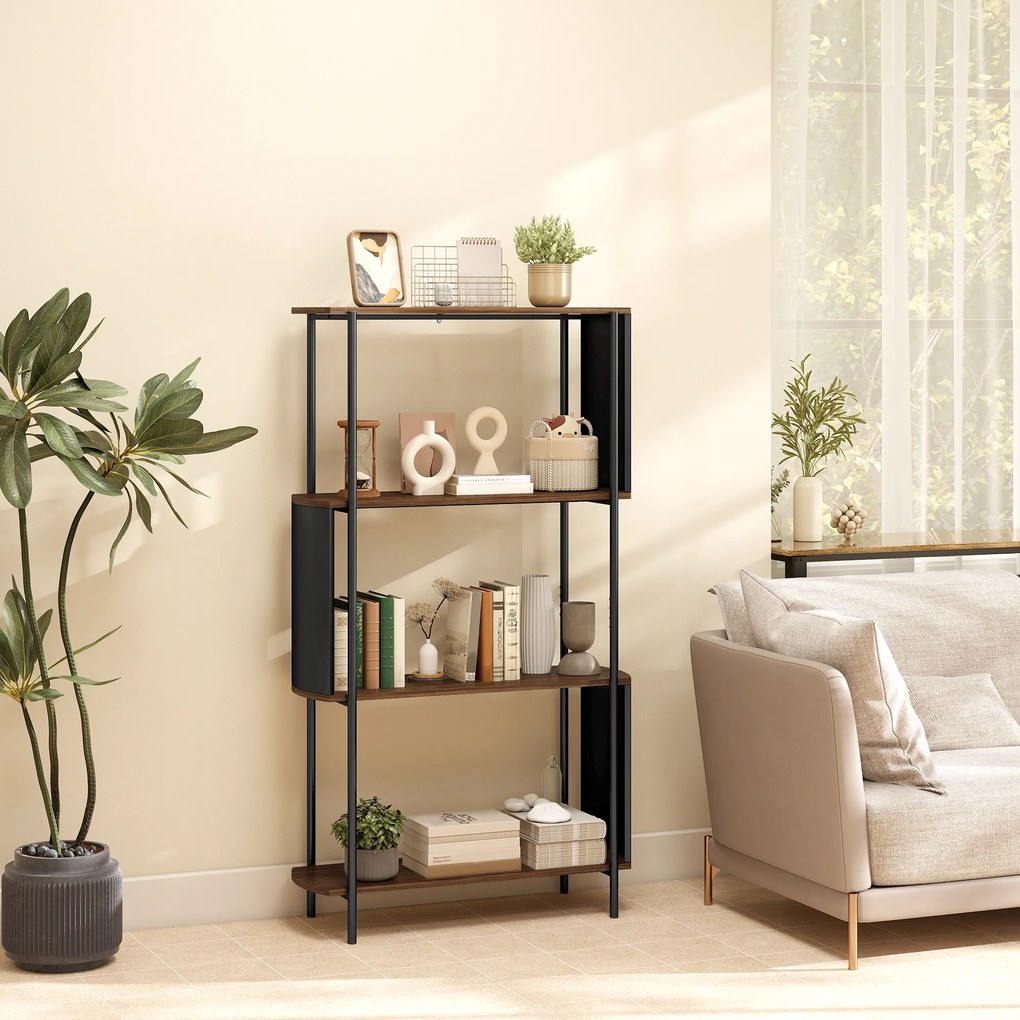 HOMCOM Raft cu 4 niveluri, raft independent cu design curbat, raft industrial pentru cărți, aspect lemn maro | Aosom Romania