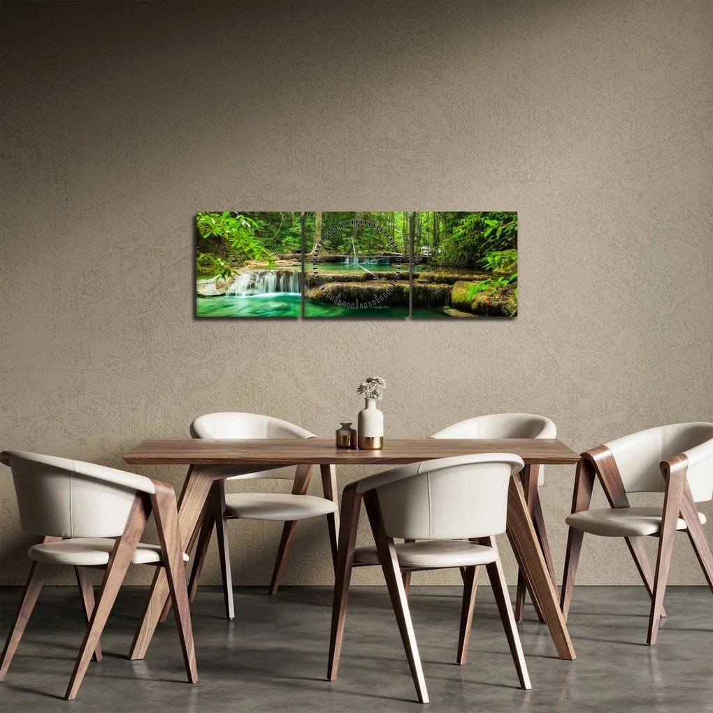 Tablou - Cascada verde (cu ceas) (90x30 cm)