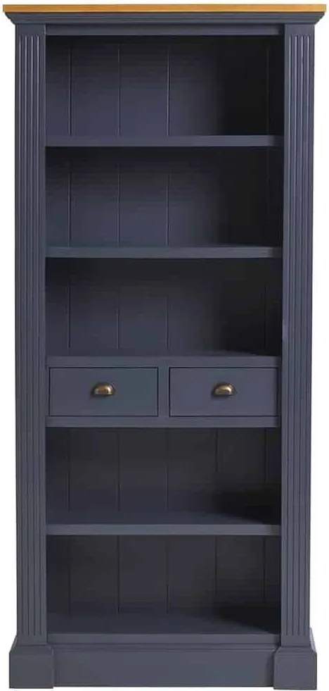 Bibliotecă lemn masiv natur London Albastru/, 90 × 33 × 200 cm