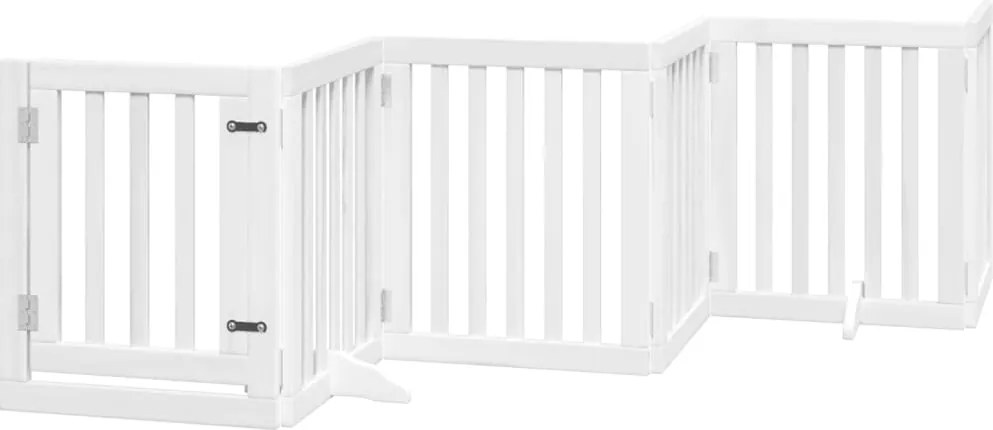 vidaXL Poartă câini pliabilă cu ușă, 6 panouri, alb, 300 cm, lemn plop