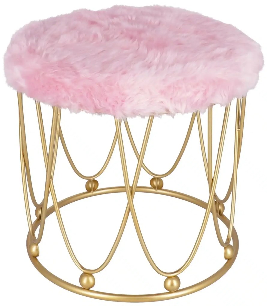 Taburet Pinky baza metalica aurie tapitat roz pudrat