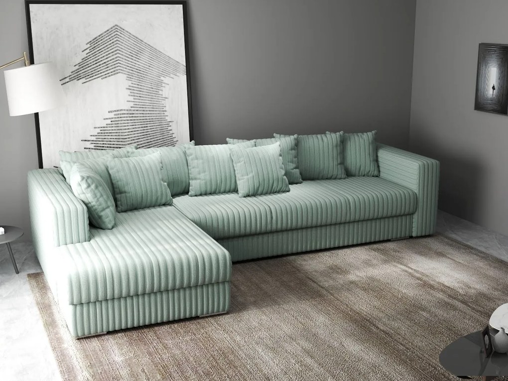 Colțar extensibil dumonde cu ladă de depozitare si sezut confortabil din spuma high-density, Gloria Ambience Mint 320x183 cm