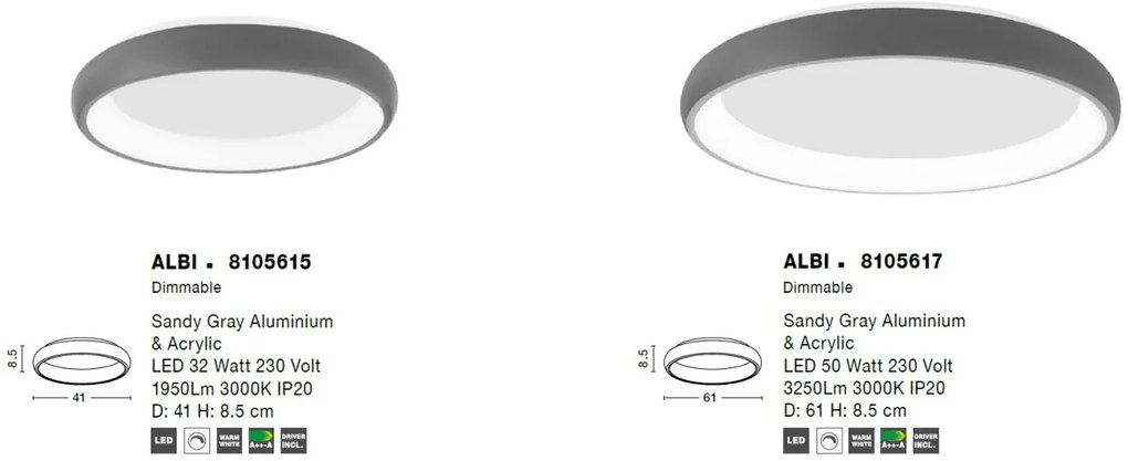 Plafoniera LED moderna design slim 41cm ALBI gri NVL-8105615