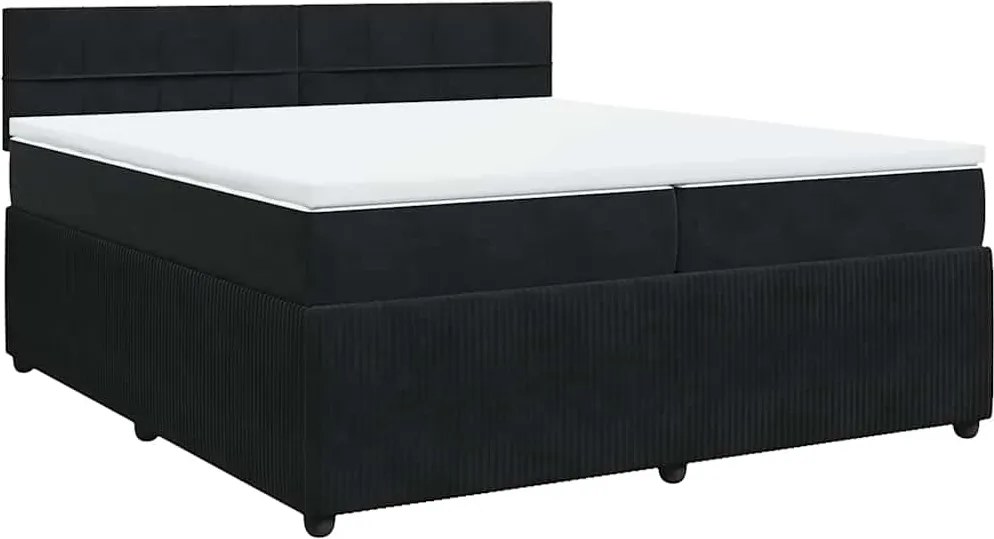vidaXL Pat box spring cu saltea, negru, 200x200 cm, catifea