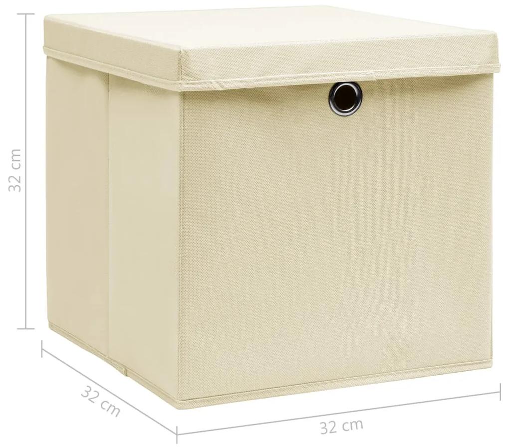 Cutii depozitare cu capac, 4 buc., crem, 32x32x32 cm, textil Crem cu capace, 4, 1, Crem cu capace