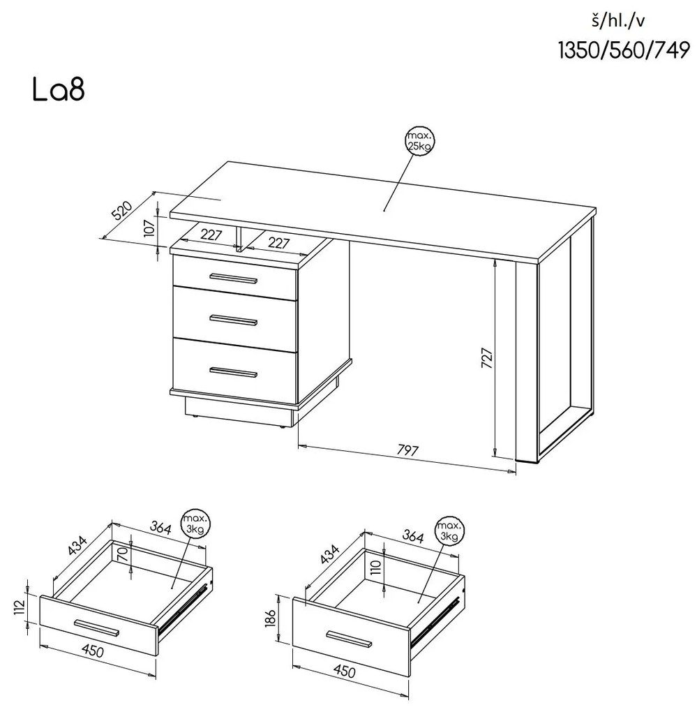 Masă PC typ LA8 Laticia (negru mat + stejar wotan). 1040634