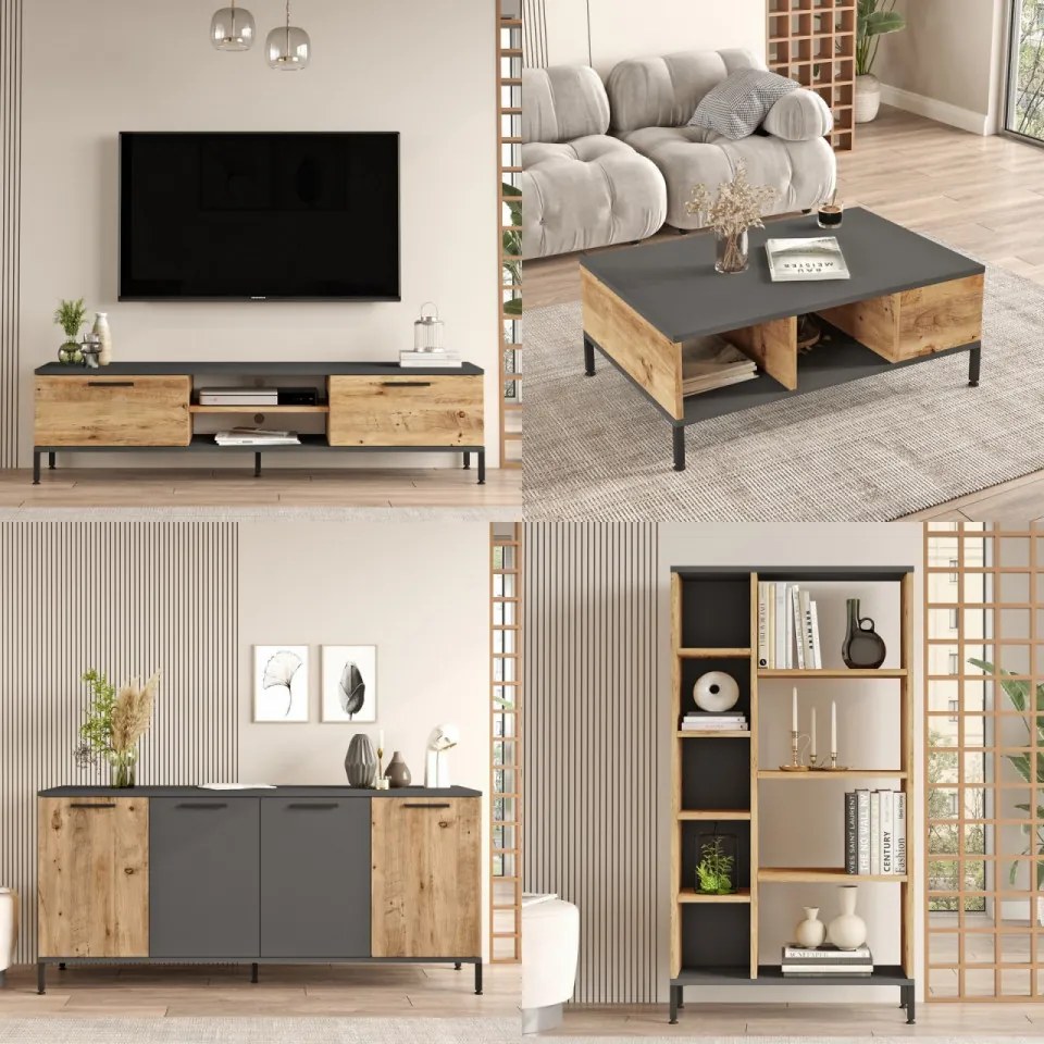 Set Mobilier pentru Sufragerie, RL6-AA, Antracit / Atlantic Pine