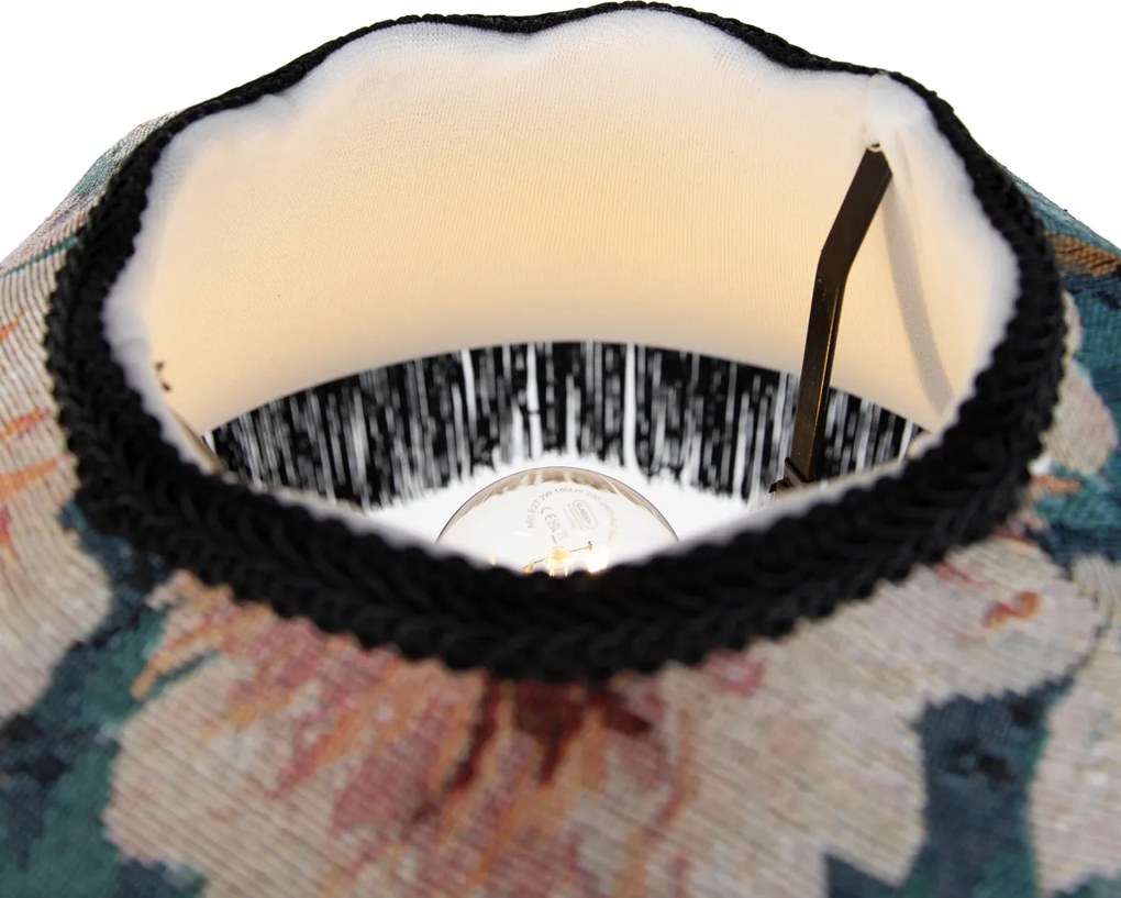 Lampă de podea neagră cu abajur floral și interior alb 45cm - Classico