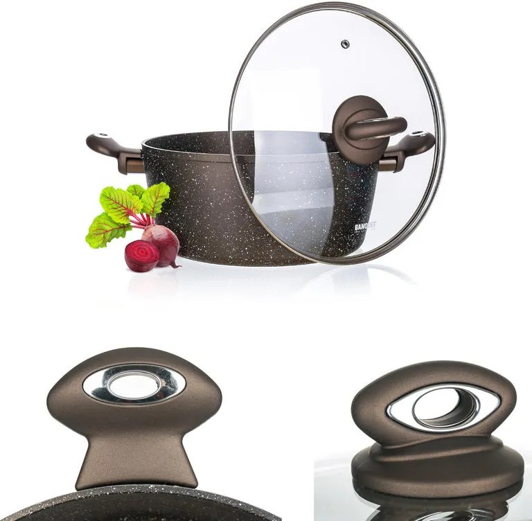 Oala cu capac si cu suparafata neaderenta PREMIUM Dark Brown, BANQUET volum 3,75 l