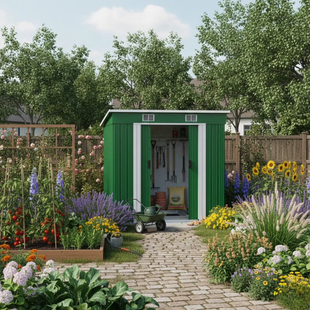 Depozit de unelte pentru grădină L, 196x122x182cm, verde Gardebruk