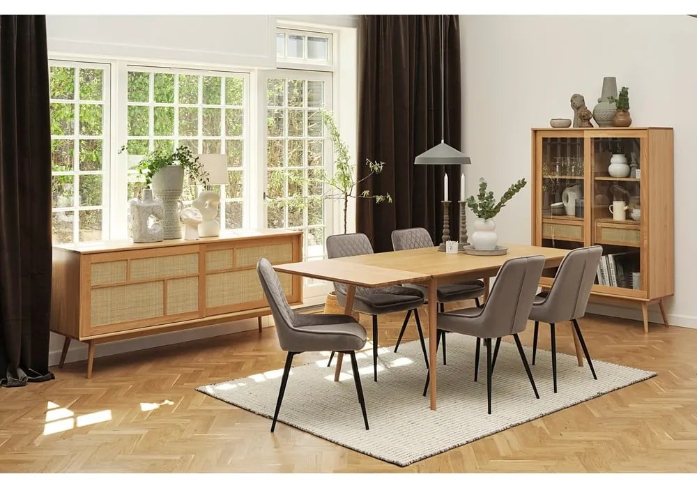 Comodă în culoare naturală joasă cu aspect de lemn de stejar cu ușă glisantă 180x80 cm Barrali – Unique Furniture