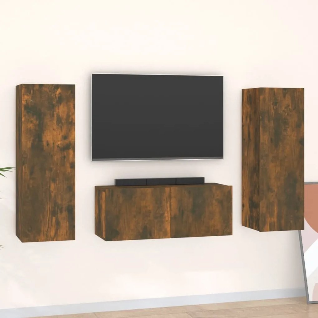 3120233 vidaXL Set dulapuri TV, 3 piese, stejar fumuriu, lemn prelucrat