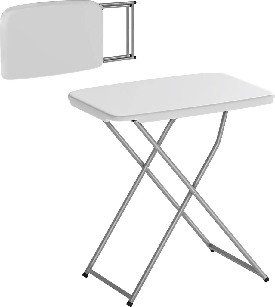 Outsunny Masă Pliantă pentru Camping Portabilă cu Reglaj pe 5 Niveluri Blat HDPE și Cadru Metalic 75x50x73,5 cm Alb | Aosom Romania