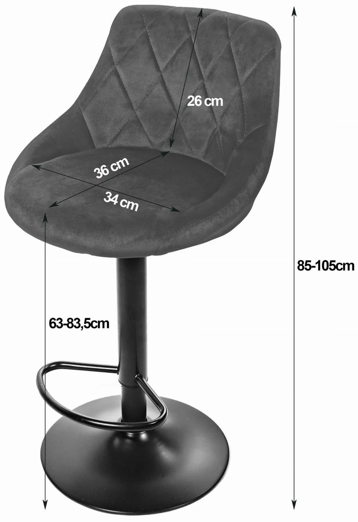 Scaun de bar albastru KAST VELVET cu picior negru
