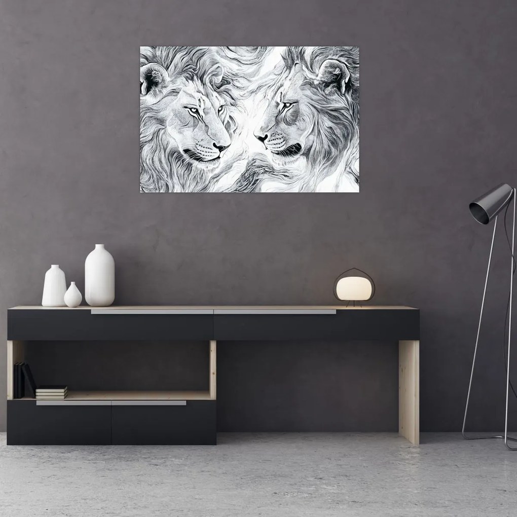 Tablou - Capete de lei desenate (90x60 cm)