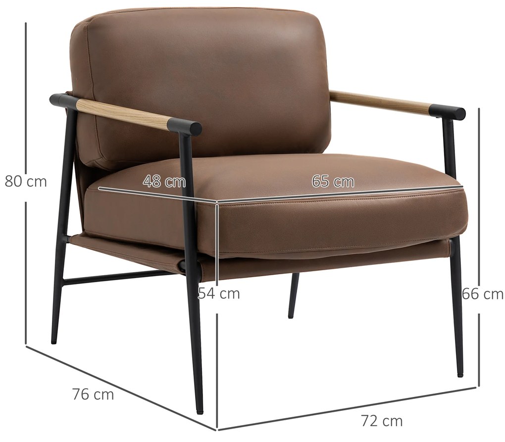 HOMCOM Fotoliu tapitat in stil industrial , fotoliu din piele cu structura de otel, 72x76x80cm, maro