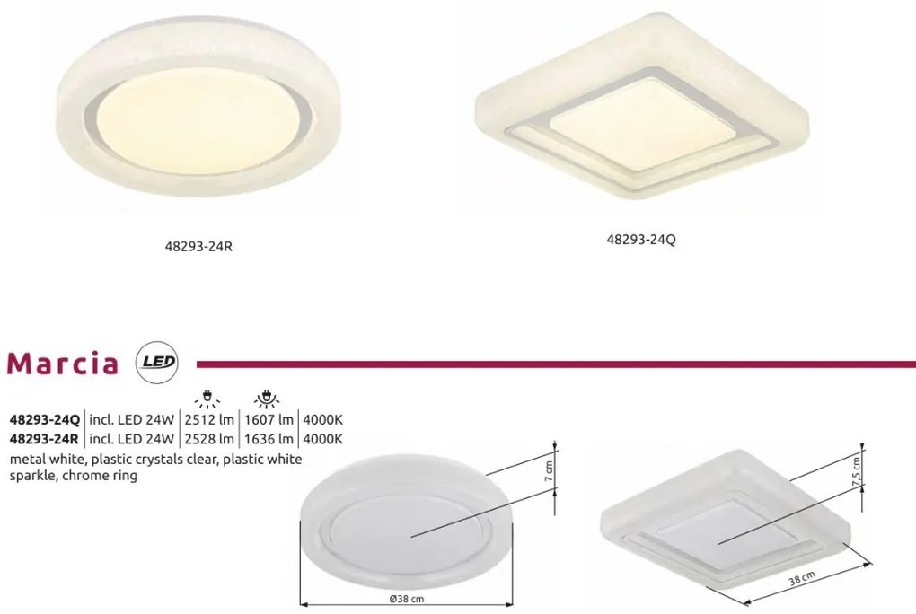 Plafoniera LED alba cu plastic sparkle MARCIA