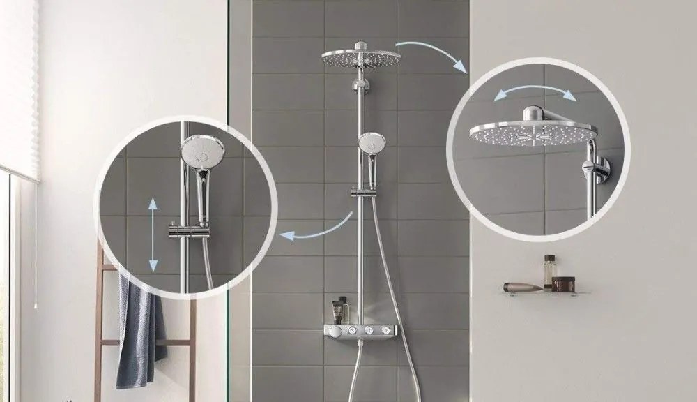 Coloana dus cu baterie si termostat Grohe Euphoria SmartControl 310 Cube Duo, alb crom