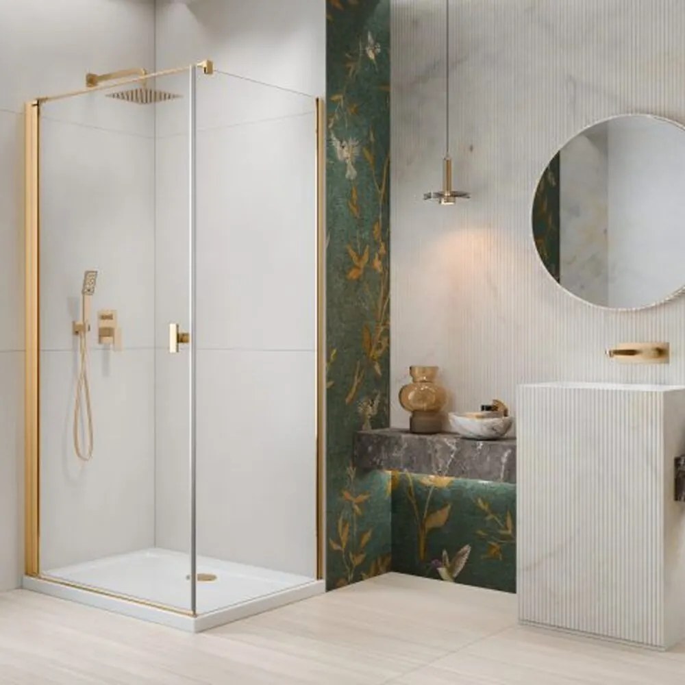 Cabina de dus dreptunghiulara cu usa batanta Radaway Nes KDJ I 80x100 cm finisaj auriu lucios-transparent stanga