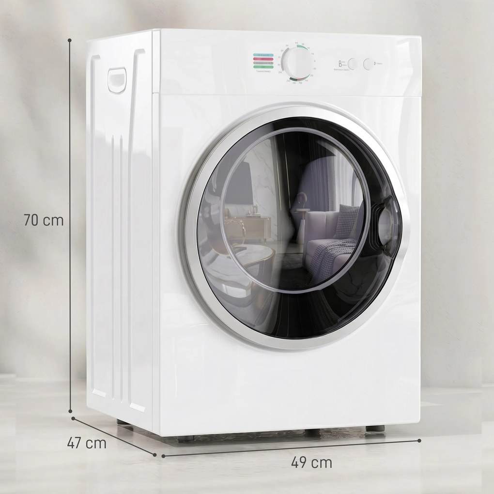 HOMCOM Mini Uscător de Rufe Portabil 4,8 kg, 1020W, Încălzire PTC, Timer, Alb | Aosom Romania