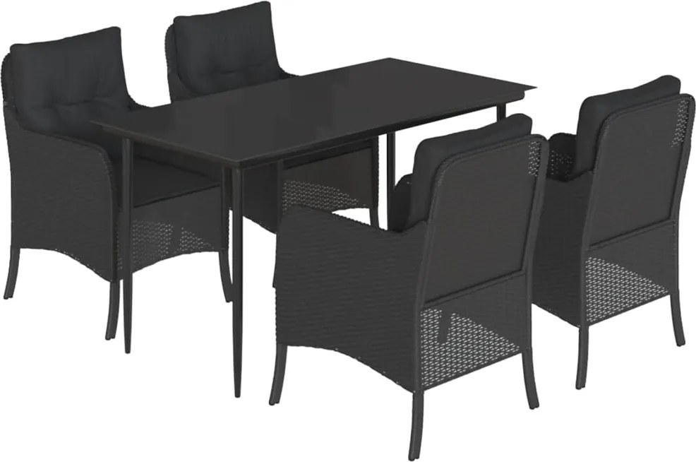 vidaXL Set mobilier de grădină cu perne, 5 piese, negru, poliratan