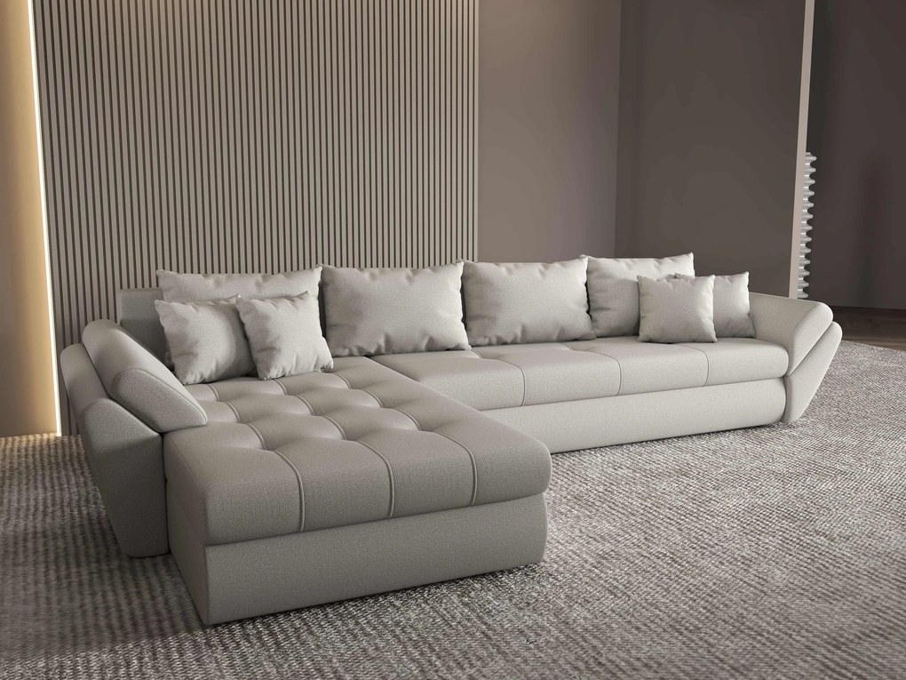 Colțar extensibil dumonde cu ladă de depozitare si sezut confortabil din spuma high-density, Loana XL Enjoy Beige 335x185 cm