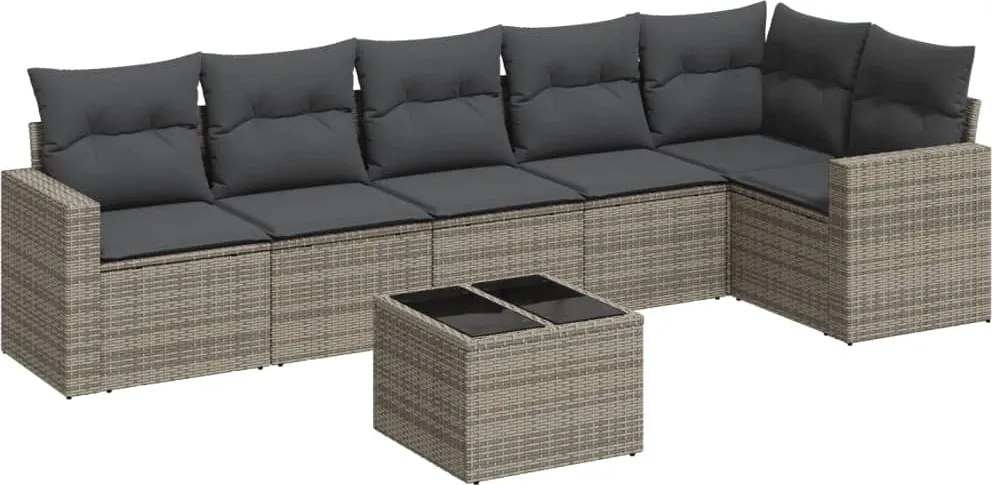 vidaXL Set canapele de grădină, 7 piese, cu perne, gri, poliratan