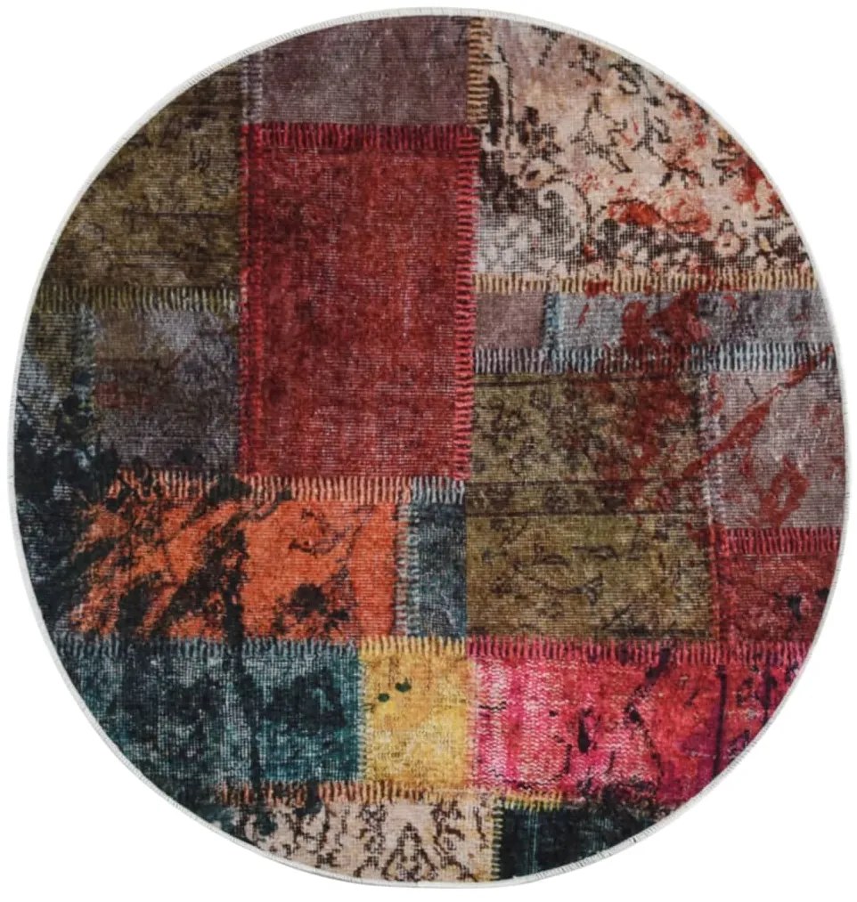 vidaXL Covor lavabil, mozaic multicolor, φ120 cm, antiderapant