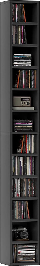 HOMCOM Depozitare pentru CD și DVD cu 12 compartimente, capacitate max. 204 CD, 21 x 20 x 175 cm, negru | Aosom Romania
